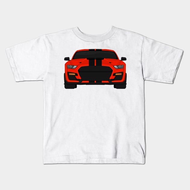 Shelby GT500 2020 Race-Red + Black Stripes Kids T-Shirt by VENZ0LIC